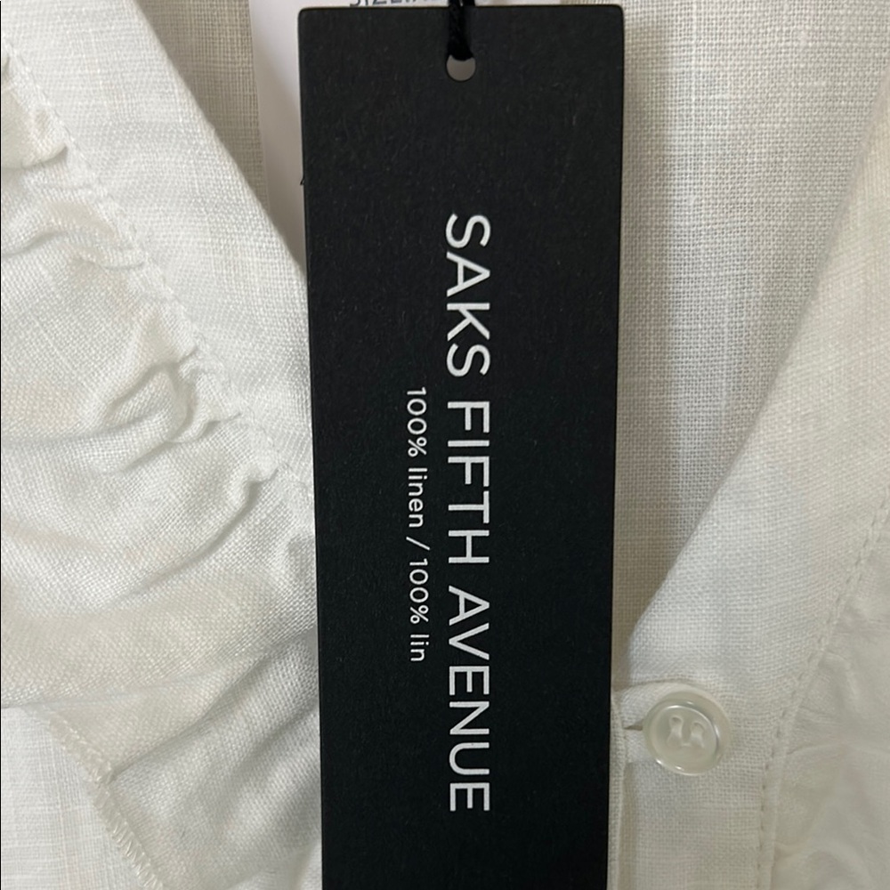 New Saks Fifth Avenue Elegant White Sleeveless 100% Linen Dress, NWT, Size XL/16 - Picture 3 of 12